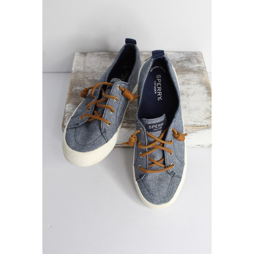 Sperry Woven Canvas Cushioned Slip On Boat Shoes Women's‎ 7 M Blue White Lace UP